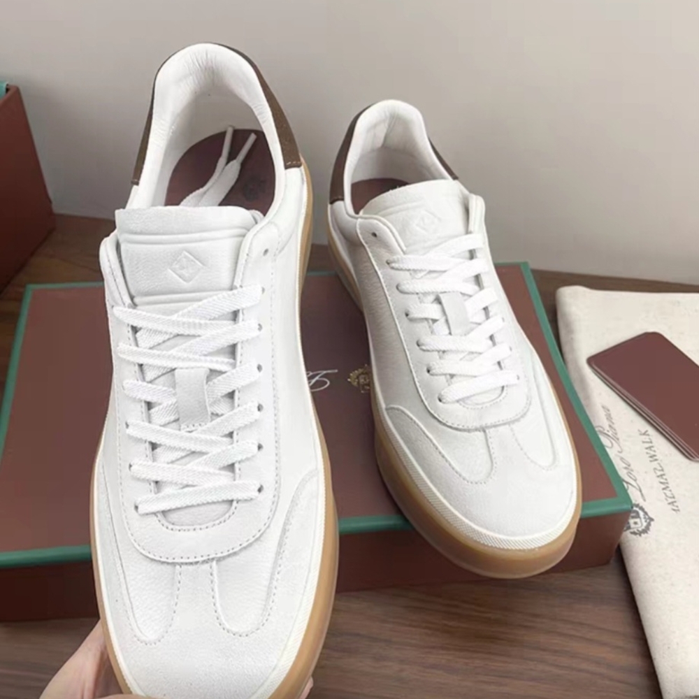 Loro Piana White Leather Sneakers with Gum Sole